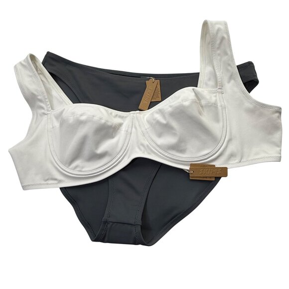 SKIMS Shaping Swim Underwire Top + Dipped Bikini Set Marble Gunmetal 4X - Picture 11 of 11